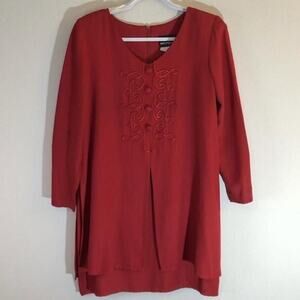 Positive Attitude Women's Size 5/6 Red Tunic Top Embroidered Detail Buttons